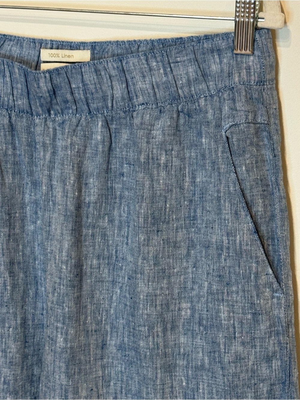 NEW Cynthia Rowley 100% Linen Wide Leg Blue Chambray Pants Size L - Picture 2 of 6